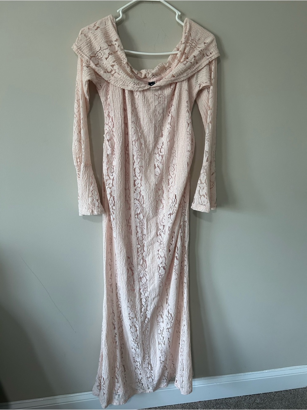 Blush Lace Off-Shoulder Maxi Dress